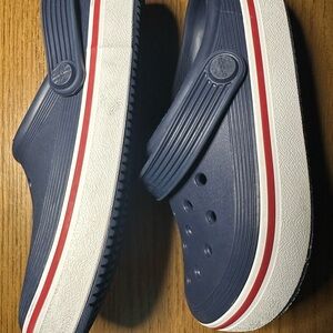 CROCS Kids Navy Slip-On Clog with Red and White Stripe